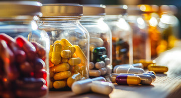 Photograph of menopause supplements and herbs on a table.