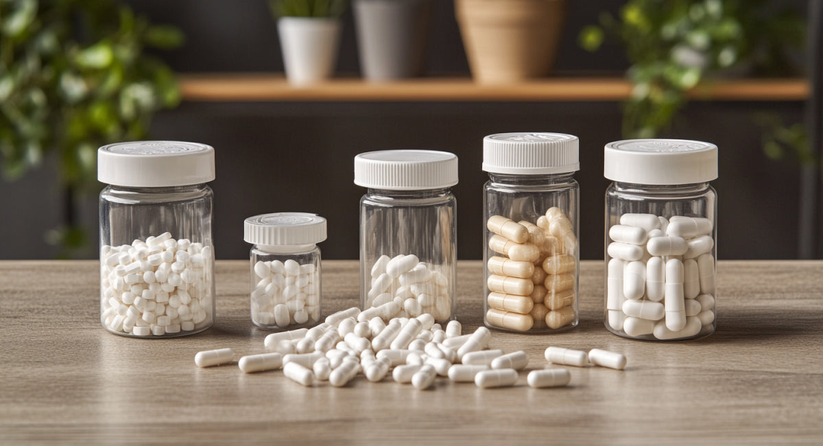 Middle-aged woman holding probiotics in a natural setting.