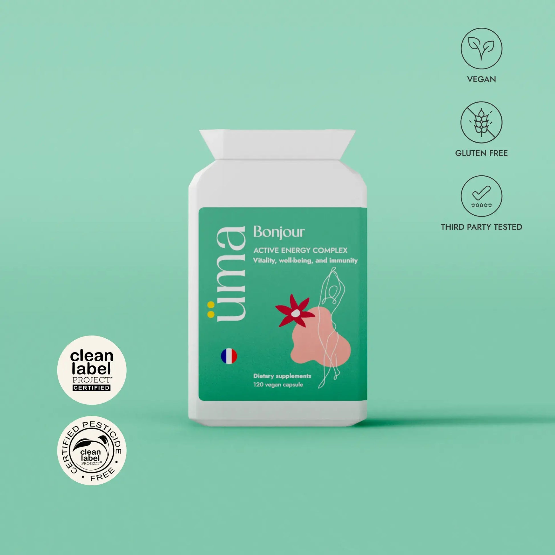 Imagine starting each day with renewed energy. With Bonjour, 17 vitamins, minerals, fiber, and probiotics come together to give you just that: vitality, boosted immunity, and a boost against fatigue.