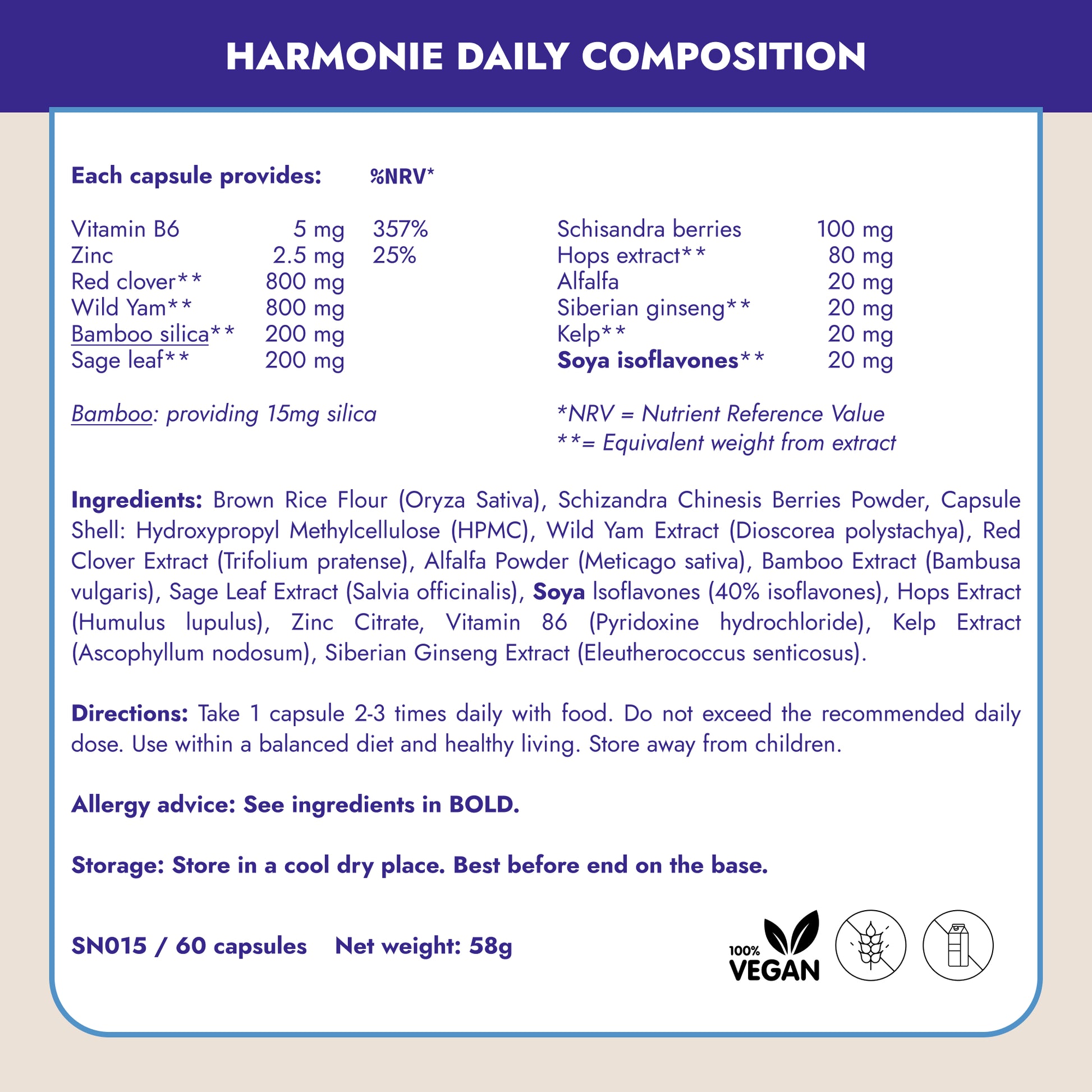 Harmonie Daily® provides lasting, hormone-free relief for 48 menopause symptoms. Using targeted plant-based ingredients, we’ve formulated a breakthrough in menopause support. Ideal for women experiencing perimenopause, menopause, and postmenopause, developed to nourish your body and your mind throughout your menopausal transition.