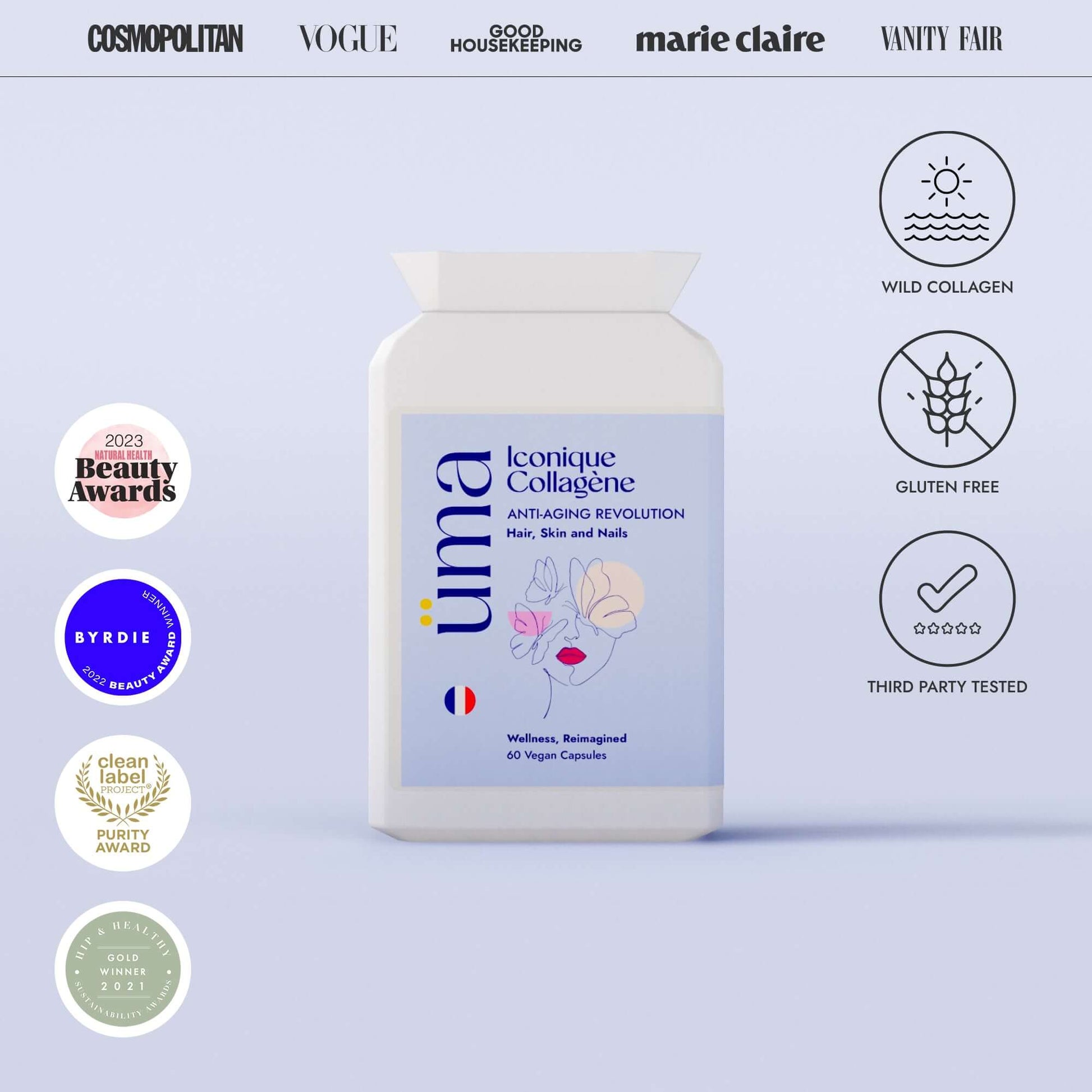 Iconique Collagène® permanently restores collagen and nutrients affected by declining estrogen levels, improving the appearance of your hair, nails, and skin while protecting them from future damage.